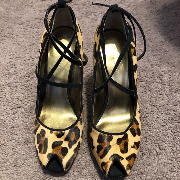 Nine West Cheetah Print Ankle Strap High Heels - Picture 1 of 5